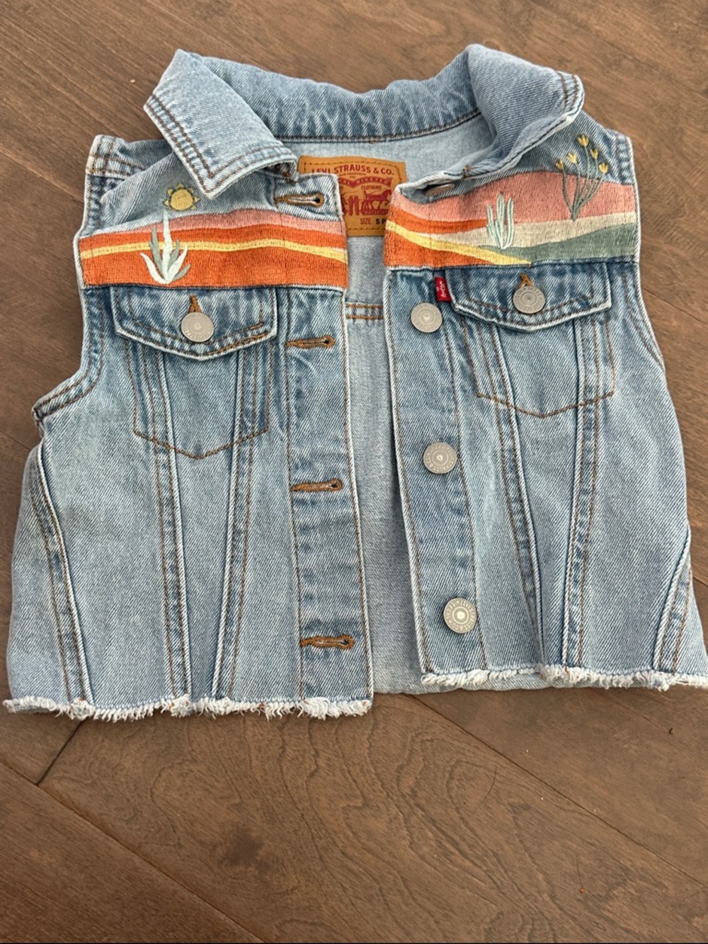 Levi's Light Blue Denim Vest with Sunset & Cactus Embroidery